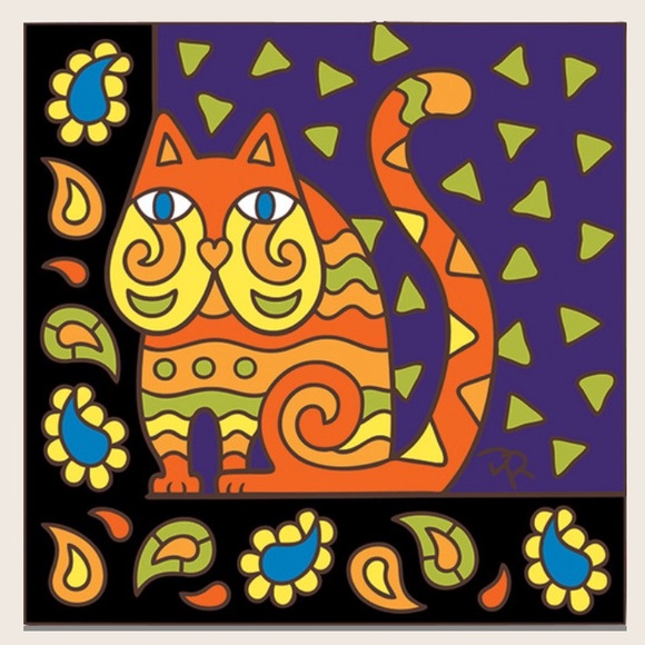 Hand Glazed 6”x6” Art Tile “Cat N Paisley” - Picture 10 of 10